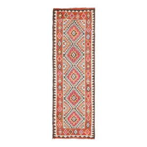 1970s Vintage Turkish Hand-Knotted Wool Cotton Brown Runner Rug