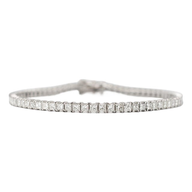 Ladies 18k White Gold 5.84ct Princess Cut Diamond Tennis Bracelet For Sale