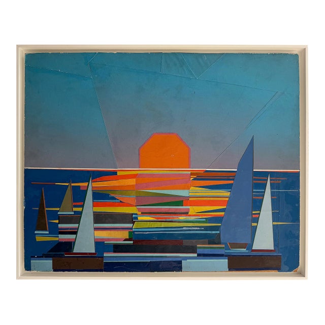 Vintage Mixed Media Abstract Sailboat Collage, Victor Vi Cassanelli, Listed Artist For Sale