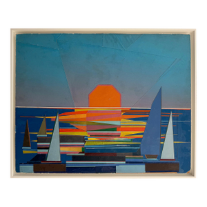 Vintage Mixed Media Abstract Sailboat Collage, Victor Vi Cassanelli, Listed Artist