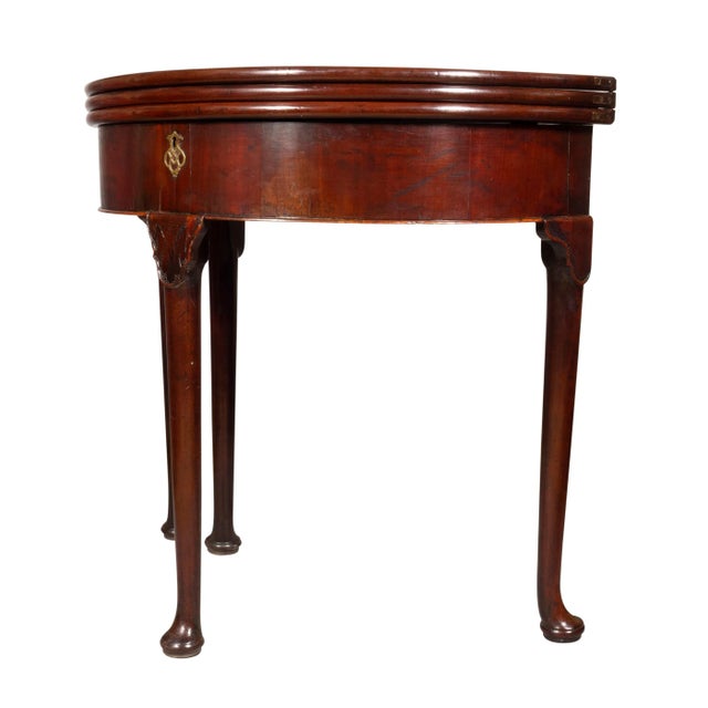 Brass George II Mahogany Triple Top Demilune Games Table For Sale - Image 8 of 12