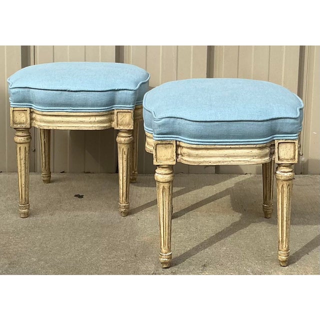 Mid-Century Petite French Louis XVI Style Ottomans or Stools - Pair For Sale - Image 4 of 5