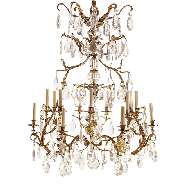 French Gilt Bronze and Cut Glass 14-Light Chandelier, 19th Century For Sale