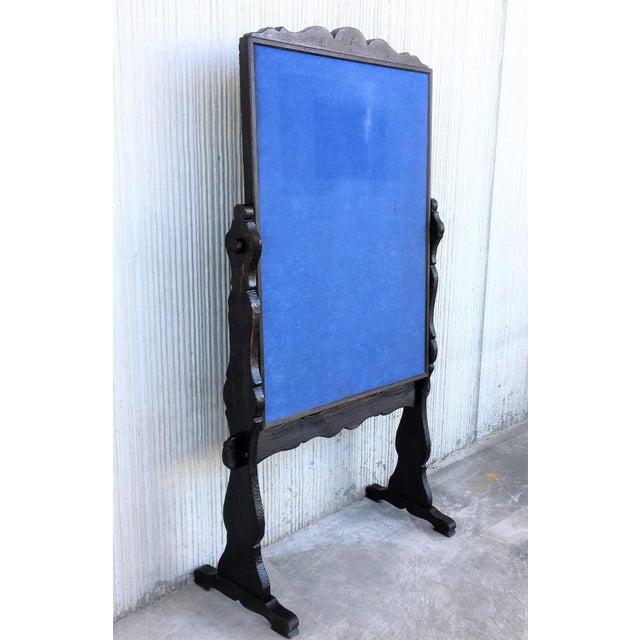 20th century French bulletin board with lyre legs. Blue felt for stick notes.