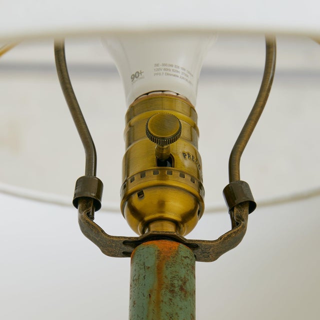 White 1940s French Verdigris Wrought Iron Floor Lamp with Shade For Sale - Image 8 of 8