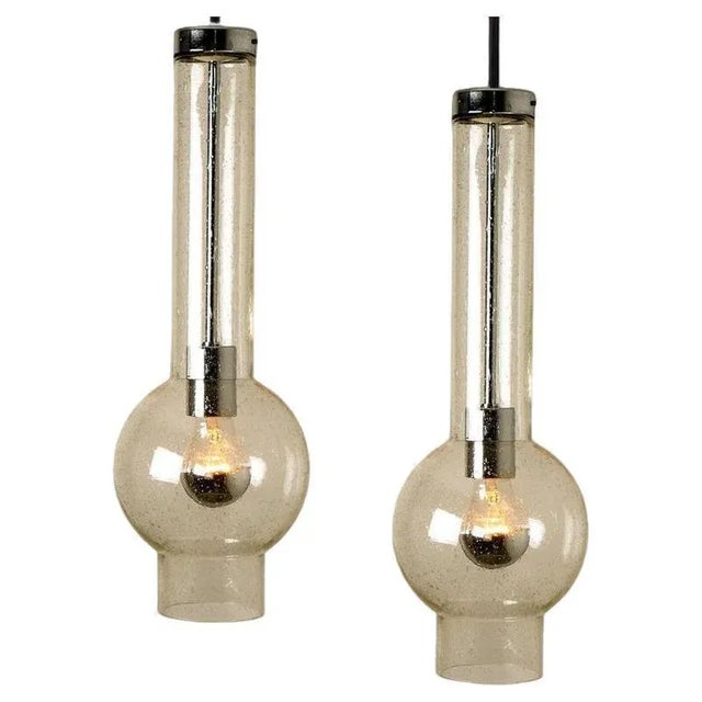 Vintage German Hand Blown Glass Tube Pendant Lights from Staff Lights, 1970s, Set of 2 For Sale - Image 11 of 11