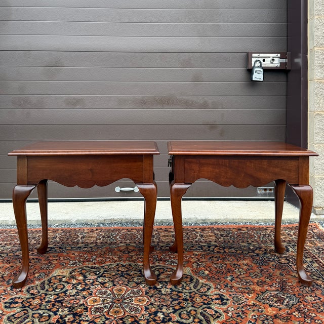 Vintage Pennsylvania House Traditional Queen Anne Solid Cherry 1 Drawer Side Tables - A Pair For Sale - Image 10 of 14