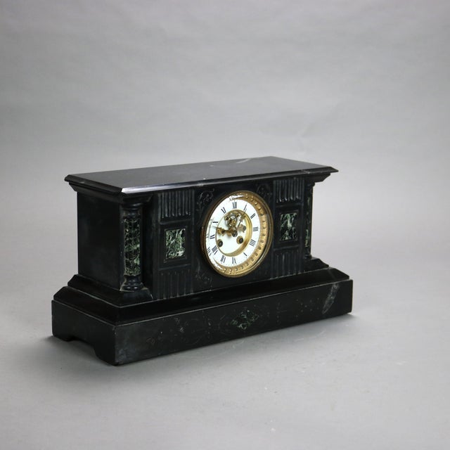Antique Neoclassical Slate Mantle Clock with Open Escapement, c1890 For Sale - Image 4 of 12