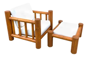 Mid 20th Century Mid-Century Dowel Lounge Chair and Ottoman