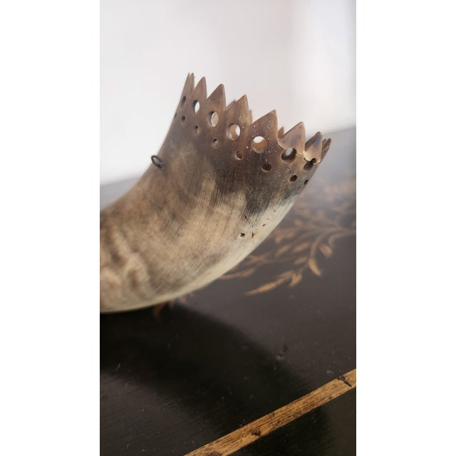 Brown Vintage Natural Cow Horn Wall Pocket / Flower Holder With Pierced Crown Rim, Western Ranch Decor For Sale - Image 8 of 12