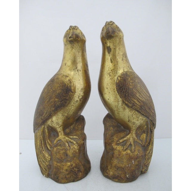 Gold Borghese Italian Chalkware Gold Painted Quail Bird Mid Century Figurine Pair For Sale - Image 8 of 12