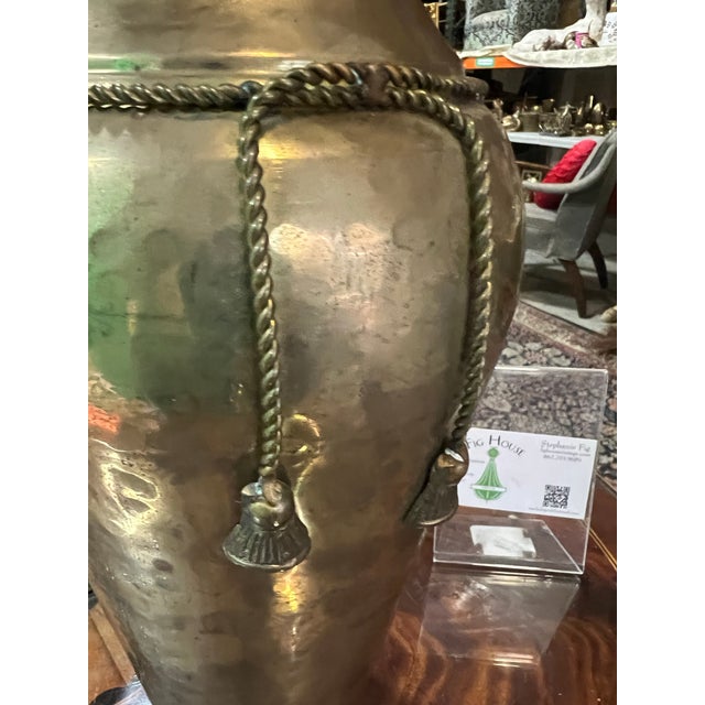 Brass Large Vintage Brass Vase With Rope and Tassel Details For Sale - Image 8 of 10