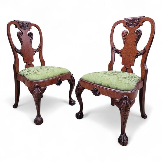 Vintage Queen Anne Style Carved Mahogany Dining Chairs - Set of 12 For Sale In Chicago - Image 6 of 8