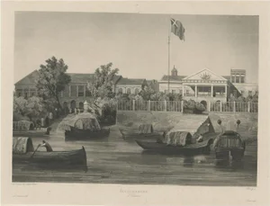 F. E. Himely, Illustration of the Factories in Guangzhou, China, 1835, Print