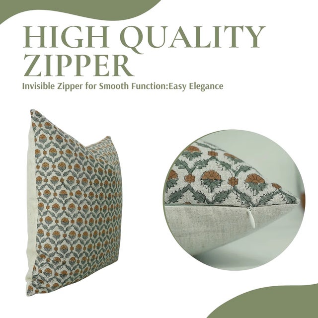 Art Deco Fabdivine Handmade Block Printed Cushion Cover 16x16 Inch Pure Linen- Shehnaz For Sale - Image 3 of 5