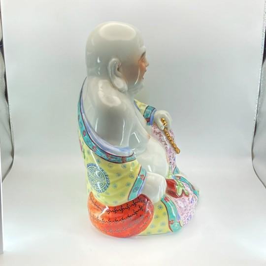 Chinese Famille Rose Laughing Buddha Budai/Hotei Statue (Large 12.5”) Polychrome Ceramic Vintage For Sale - Image 10 of 18