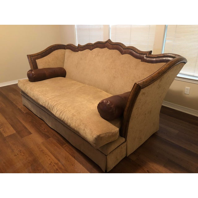 Marge Carson Lizette Sofa With Leather Roll Pillows Chairish