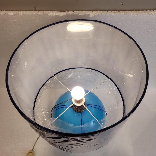 Art Deco Table Lamp in Blue Glass Sphere from Charles Schneider Workshop, France, 1940s For Sale - Image 14 of 18