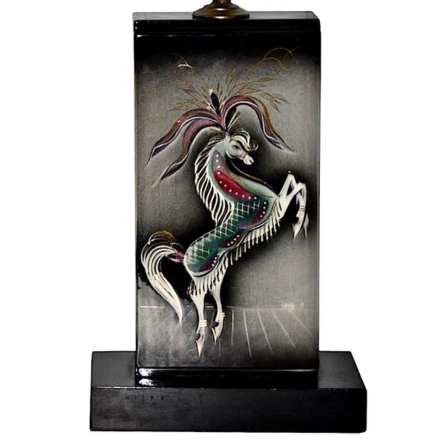Sascha Brastoff Pair of Sascha Brastoff Hand-Painted Ceramic Lamps c.1960 For Sale - Image 4 of 8