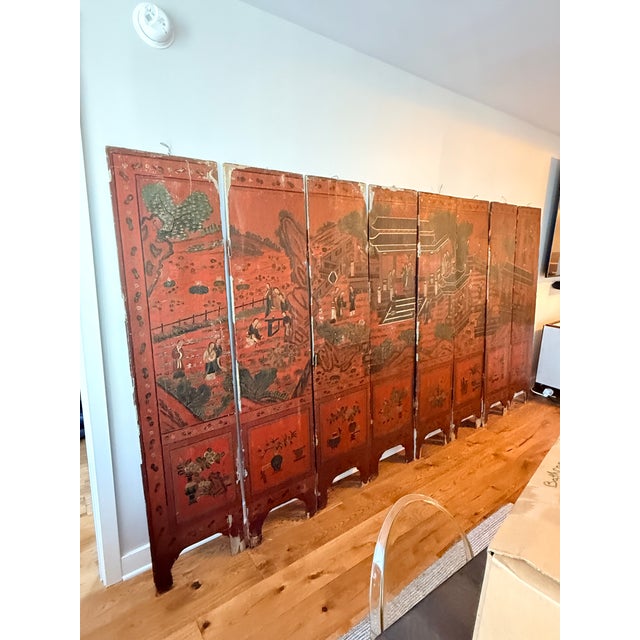 8 Panel Antique Wooden Chinese Screen For Sale - Image 16 of 18