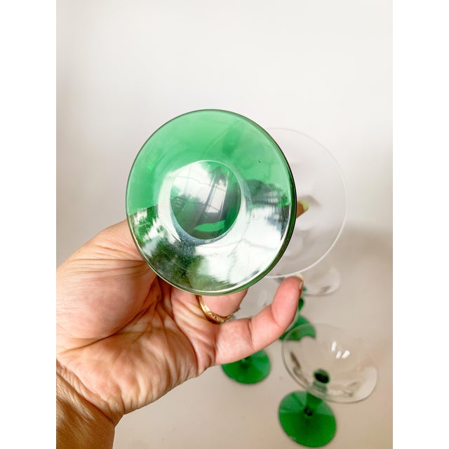 Glass Antique Art Nouveau Green Blown Glass Coupes - Set of 4 For Sale - Image 7 of 10