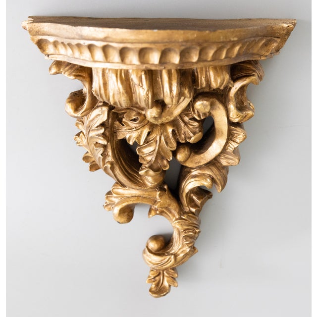 Mid 20th Century Vintage Rococo Style Italian Gilt Wall Brackets Shelves - A Pair For Sale - Image 5 of 8