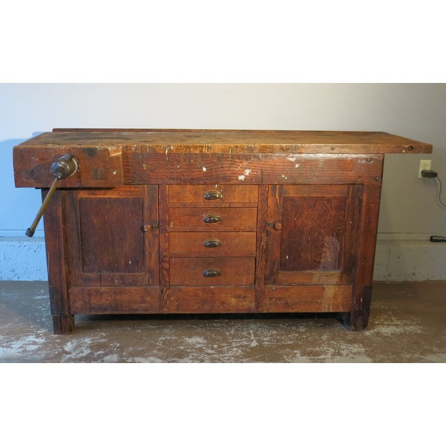 Antique Indsustrial Carpenters Workbench Table Kitchen Island