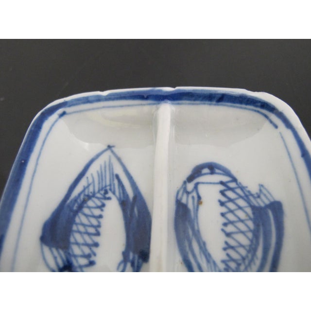 Chinese Blue and White Porcelain Divided Sushi Condiment Sauce Dish Tray Pair For Sale - Image 11 of 11