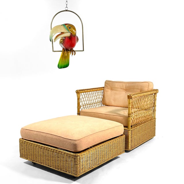 Coffee Davis Allen Square Chair and Ottoman by McGuire For Sale - Image 8 of 9