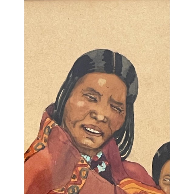 1920s Léa Lafugie, Tibetan Woman and Child, 1920s, Gouache For Sale - Image 5 of 9