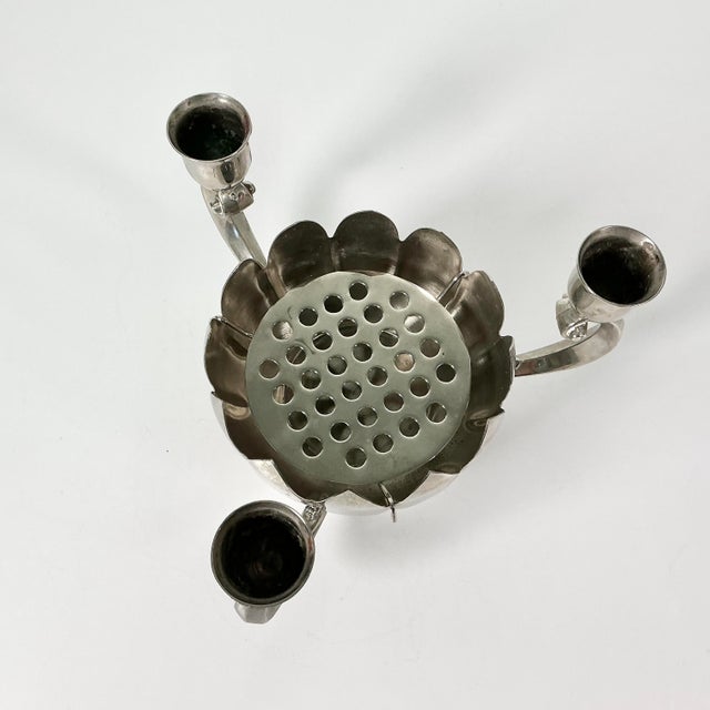 Mid-Century Chinoiserie Hollywood Regency Lotus Flora Centerpiece Vase With Three Candleholders For Sale - Image 4 of 12