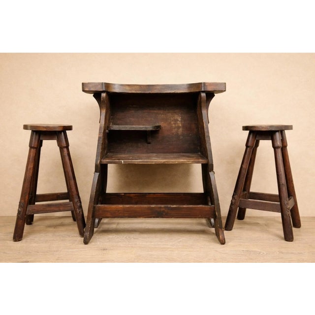 Medieval Style Bar and Stools, 1970, Set of 3 For Sale - Image 3 of 6