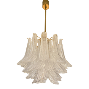 Contemporary Murano Style Glass "Sella" Chandelier With Gold 24k Metal Frame in Mazzega Style