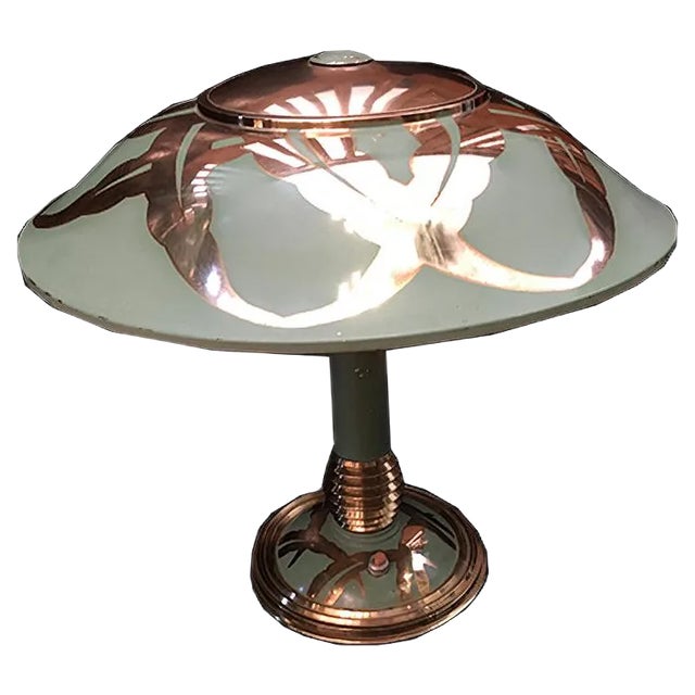 Art Deco Soft Green Brass Table Lamp For Sale