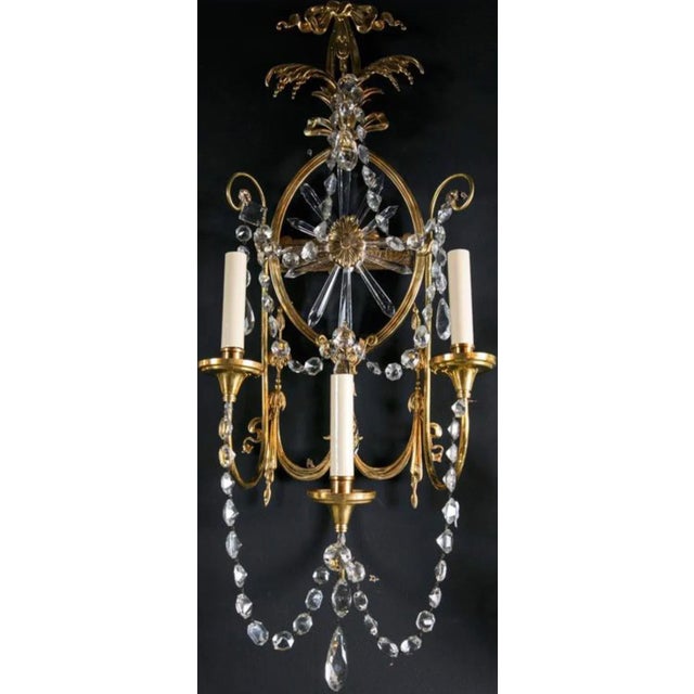 American 1920s Large Caldwell Sunburst Crystal Sconces With 3 Lights - Pair For Sale - Image 3 of 9