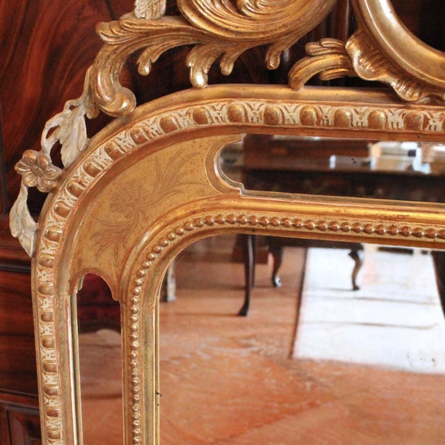 Gold Large French Louis Philippe Style Mirror With Borderglass Surround and Crest For Sale - Image 8 of 18