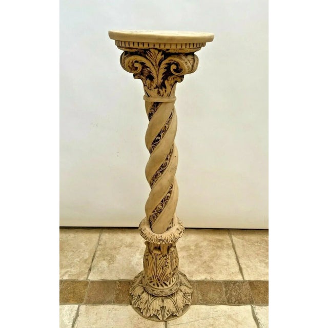 1980s Vintage Asian Twisted Carved Resin Column Bust Plant Stand Pedestal For Sale - Image 5 of 9