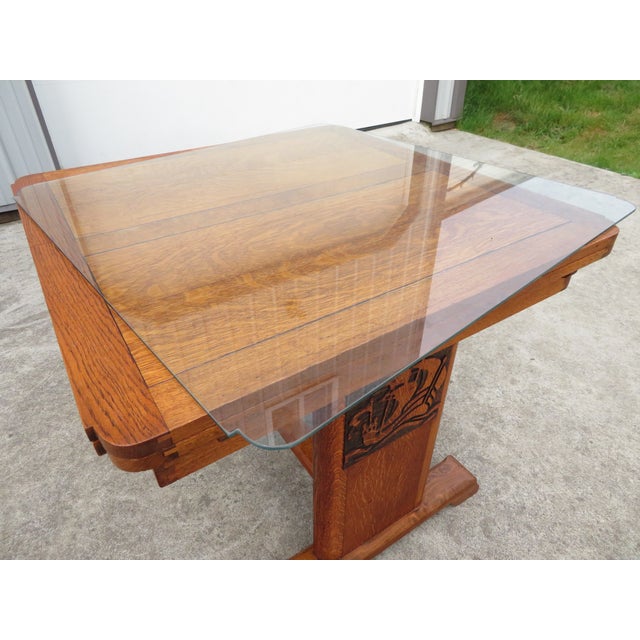 Antique Arts & Crafts Nautical Oak Draw Leaf Dining Table W/ Ship Carvings For Sale - Image 16 of 18
