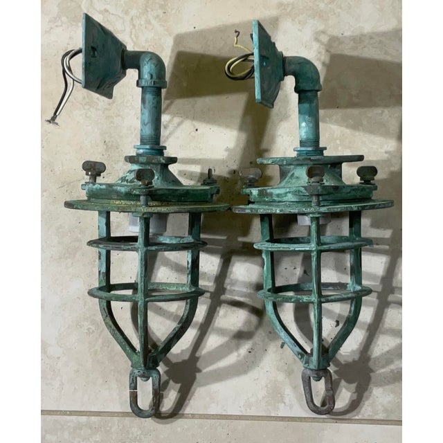 Pair of Antique Bronze Nautical Marine Wall Sconces, or Convoy Lights For Sale - Image 9 of 11