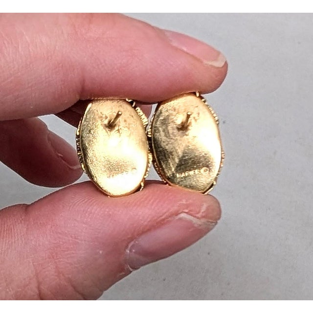1970s Vintage Signed Napier Goldtone Ruched Half Hoop Pierced Earrings-2 Pieces For Sale - Image 5 of 7