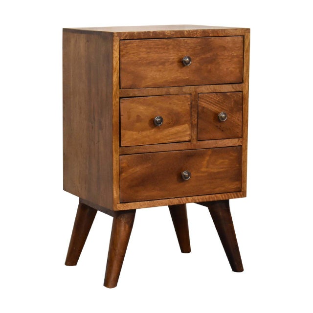 This beautifully designed nightstand is constructed from 100% solid mango wood and has fine, smooth chestnut finish....