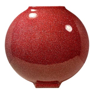 Rare 1980s Dante Baldelli Italy Flat Coral Ceramic Vase 15” Vintage Italian For Sale
