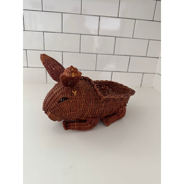 American Vintage Wicker Bunny Planter For Sale - Image 3 of 8