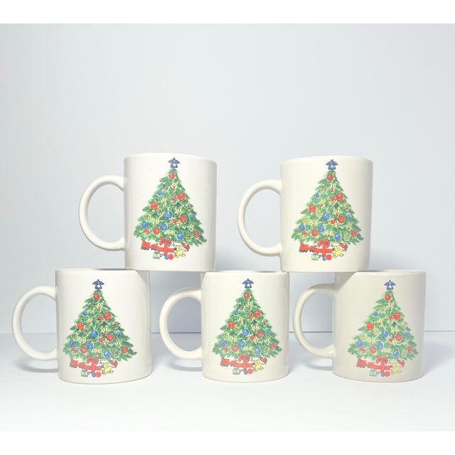 1980s Vintage Set of 5 Porcelain “Christmas Tree” Mugs 3 3/4” 10oz Good condition. No chips, cracks, or fleabites....