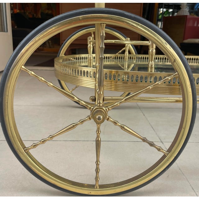 Mid-Century Modern Maison Baguès French Brass Bar Cart For Sale - Image 3 of 9