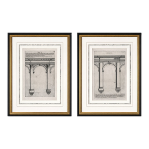 Antique Italian Architectural Engravings – Ionic & Corinthian Orders – Framed Pair