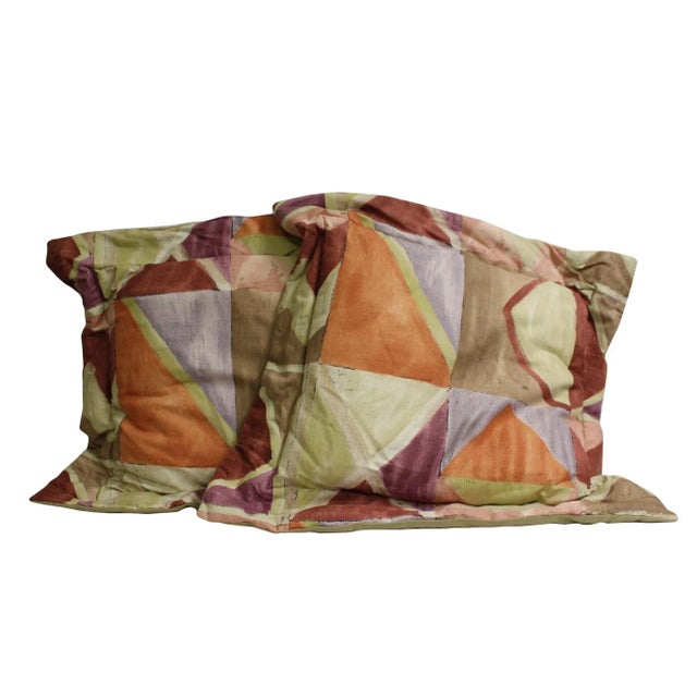 Pop Art MIX Color Square Shape Fabric Couch Sofa Cushions - a Pair For Sale - Image 3 of 4