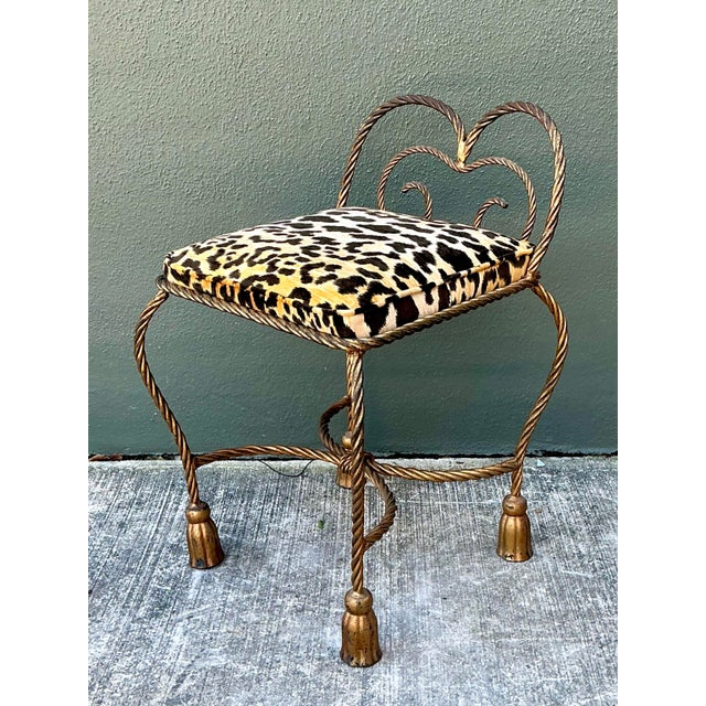 Mid 20th Century Vintage Twisted Rope and Tassel Vanity Stool For Sale - Image 5 of 12