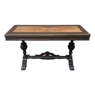 Vintage Jacobean Revival Library Table With Inlay on Top For Sale