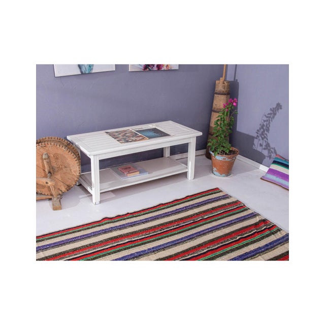 Mid-Century Modern Striped Vintage Decorative Kilim Rug - 4`11 For Sale - Image 3 of 6